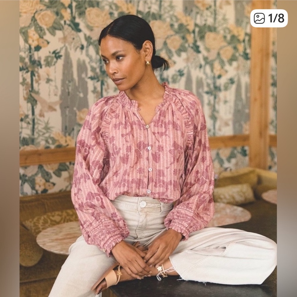 Cleobella Remmy blouse in pink batik